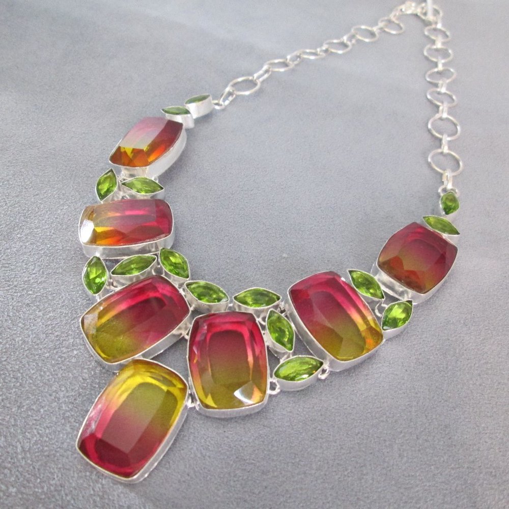 SUNRISE Peridot Tourmaline Necklace 18” Riviere - Picture 6 of 16